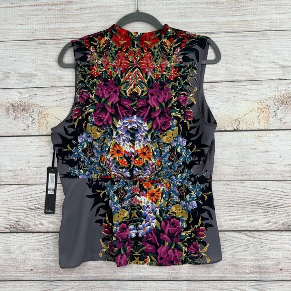 Nicole Miller Studio Floral Sleeveless Blouse Womens Large Gray Multicolor NEW - Picture 2 of 9